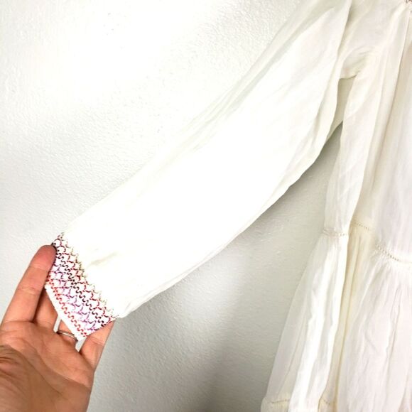 Free People Women's Cold Off the Shoulders Boho Gypsy White Floral Top Size SM - Picture 3 of 14